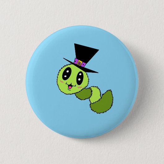 Flauschiger Wurm mit Hutknopf Button (Vorderseite)