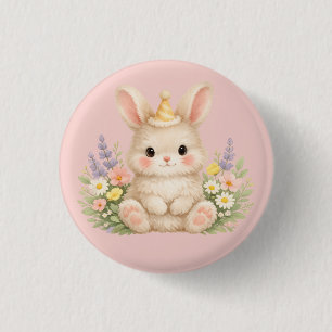 Flauschiges Hasen-Wildblumendesign für einen charm Button