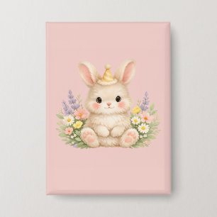 Flauschiges Hasen-Wildblumendesign für einen charm Button
