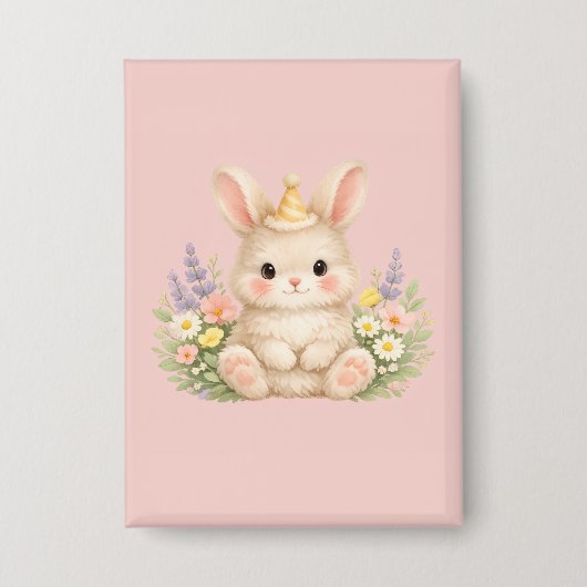 Flauschiges Hasen-Wildblumendesign für einen charm Button (Vorderseite)