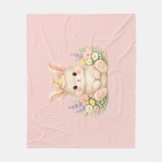 Flauschiges Hasen-Wildblumendesign für einen charm Fleecedecke (Vorderseite)