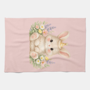 Flauschiges Hasen-Wildblumendesign für einen charm Geschirrtuch