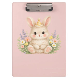 Flauschiges Hasen-Wildblumendesign für einen charm Klemmbrett