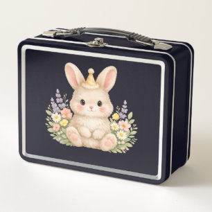 Flauschiges Hasen-Wildblumendesign für einen charm Metall Brotdose