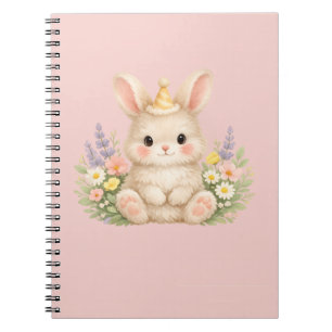 Flauschiges Hasen-Wildblumendesign für einen charm Notizblock