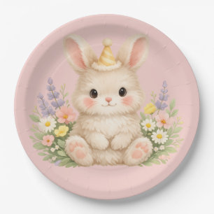 Flauschiges Hasen-Wildblumendesign für einen charm Pappteller