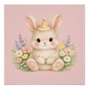 Flauschiges Hasen-Wildblumendesign für einen charm Poster