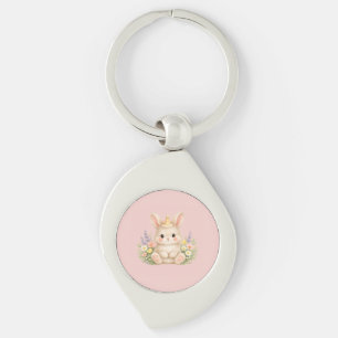 Flauschiges Hasen-Wildblumendesign für einen charm Schlüsselanhänger