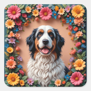 Flauschiges Hunde-Blumenportrait 🐾 Sanfte süße Ha Quadratischer Aufkleber