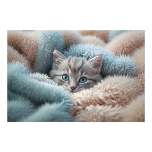 Flauschiges Kätzchen in einer weichen Decke Fotodruck (Vorne)