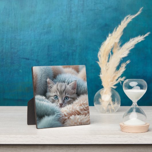 Flauschiges Kätzchen in einer weichen Decke Fotoplatte (InSitu)