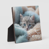 Flauschiges Kätzchen in einer weichen Decke Fotoplatte (Vorderseite)