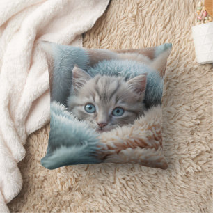 Flauschiges Kätzchen in einer weichen Decke Kissen