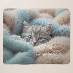 Flauschiges Kätzchen in einer weichen Decke Sherpadecke