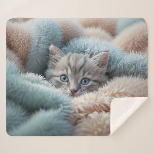 Flauschiges Kätzchen in einer weichen Decke Sherpadecke (Vorderseite (Horizontal))