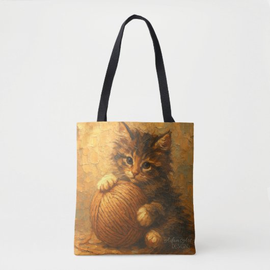 Flauschiges Kätzchen mit Garnball – Impressionist Tasche (Vorderseite)