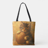 Flauschiges Kätzchen mit Garnball – Impressionist Tasche (Rückseite)