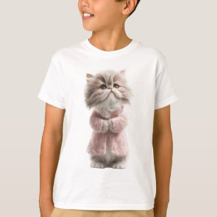 Flauschiges Perser-Kätzchen in rosa Strickjacke fü T-Shirt