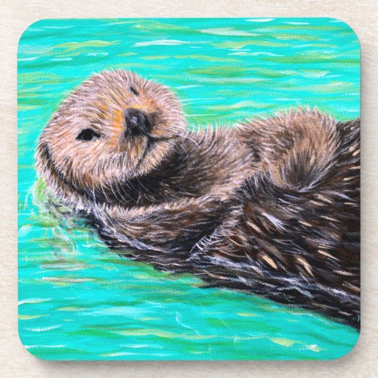 Flauschiges Seeotter-Gemälde Getränkeuntersetzer (Vorderseite)