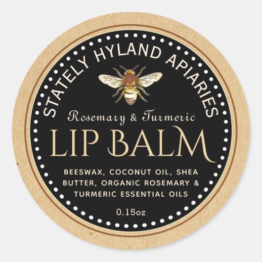 Flavored Lip Balm Beeswax Honeybee Kraft Black Runder Aufkleber (Vorderseite)