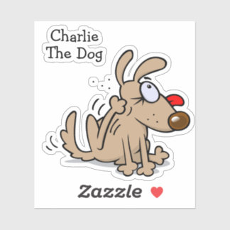 Flea Scratching Cartoon Hund mit Favoritenname Aufkleber