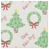 Fleas Navi-Dog Paw Print Christmas Trees & Wreath Stoff (Nahaufnahme)