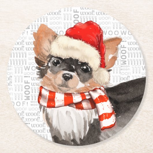 Fleas Navidog Christmas Chihuahua Runder Pappuntersetzer (Vorderseite)