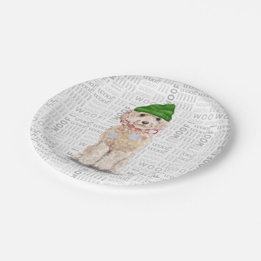 Fleas Navidog Christmas Cockapoo Santa Pappteller (Schrägansicht)