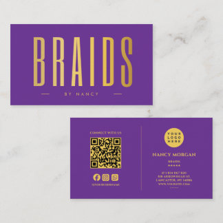 Flechten QR-Code & Logo Lila und Gold Visitenkarte