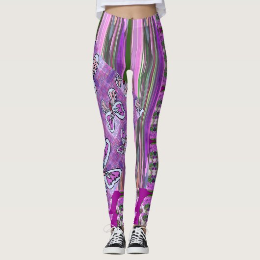 Flecken Streifen Rosa Grüne Leggings (Vorderseite)