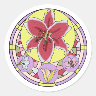Fleckglas aus hellrosa und gelber Lilie-Blume Runder Aufkleber