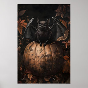Fledermaus auf Kürbis Herbst Druck, Dunkle Akademi Poster