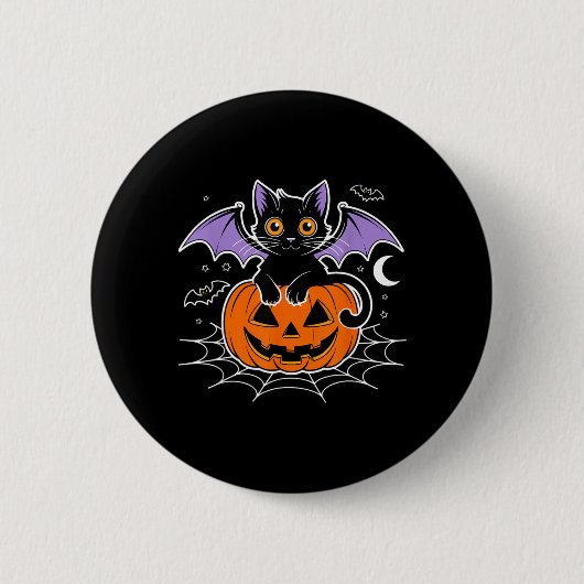 Fledermaus Halloween _ schwarze Katzenfledermaus F Button (Vorderseite)