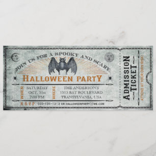 Fledermaus-Halloween-Ticket-Einladung II im Vintag Einladung