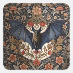 Fledermaus im Flug - Moderne William Morris Blumen Quadratischer Aufkleber