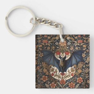 Fledermaus im Flug - Moderne William Morris Blumen Schlüsselanhänger