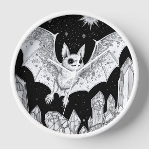 Fledermaus in Edelsteinhöhle mit Sternenhimmel Uhr
