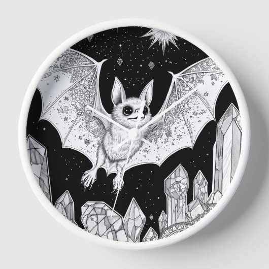 Fledermaus in Edelsteinhöhle mit Sternenhimmel Uhr (Vorderseite)