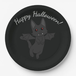 Fledermaus Katze Halloween Frohes Halloween Pappteller