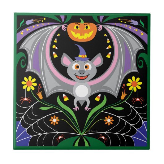Fledermaus-Midnight-Kürbisfeld Fliese (Vorderseite)