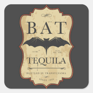 Fledermaus Tequila Vintage Halloween Etikett Quadratischer Aufkleber