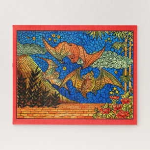 Fledermaus-Vintage-Mosaik im Bleiglas-Look Puzzle