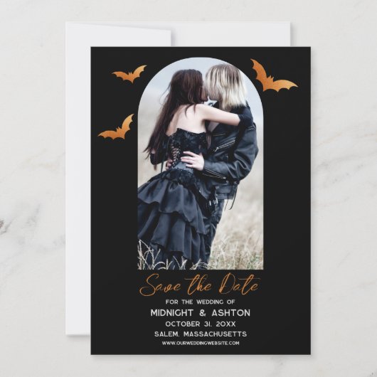 Fledermäuse Arch Foto Halloween Hochzeit Save the  Date (Vorderseite)