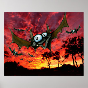 Fledermäuse bei Sonnenuntergang Poster