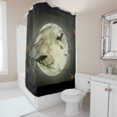 Fledermäuse fliegen Crow sitzt vor Halloween Vollm Duschvorhang (Beispiel)