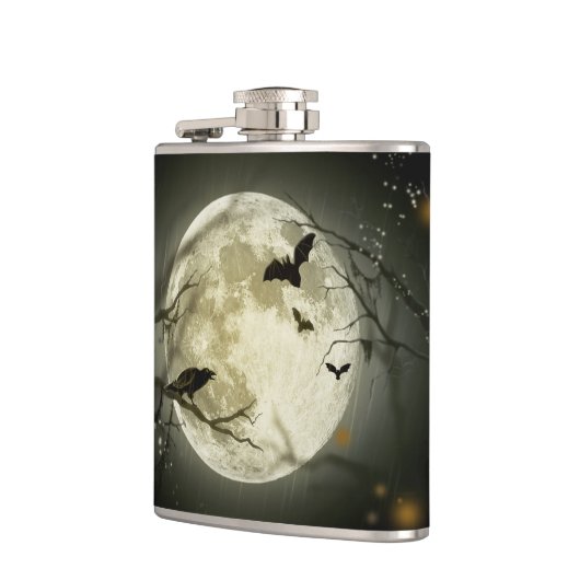 Fledermäuse fliegen Crow sitzt vor Halloween Vollm Flachmann (Links)