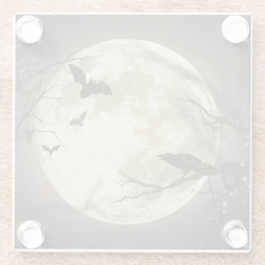 Fledermäuse fliegen Crow sitzt vor Halloween Vollm Glasuntersetzer (Rückseite)