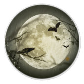 Fledermäuse fliegen Crow sitzt vor Halloween Vollm Keramikknauf (Vorderseite)