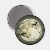 Fledermäuse fliegen Crow sitzt vor Halloween Vollm Magnet (Vorderseite/Rückseite)