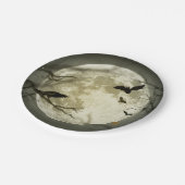 Fledermäuse fliegen Crow sitzt vor Halloween Vollm Pappteller (Schrägansicht)